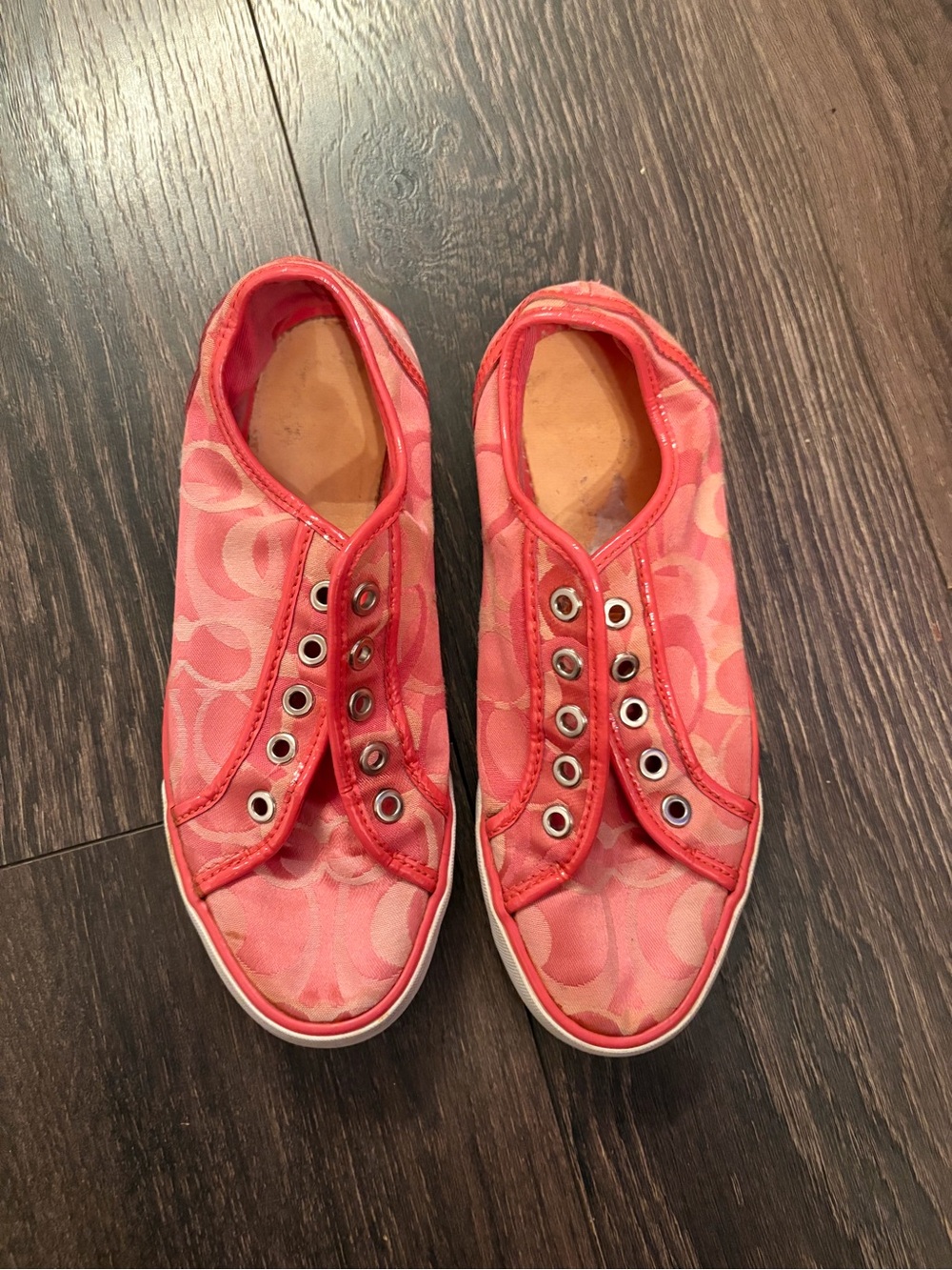 pink/corral Coach signature monogram canvas sneakers